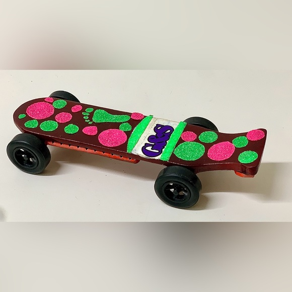 1980s Vintage Skateboard Shaped Pinewood Derby Race Car Hand Crafted Homemade - Picture 12 of 15
